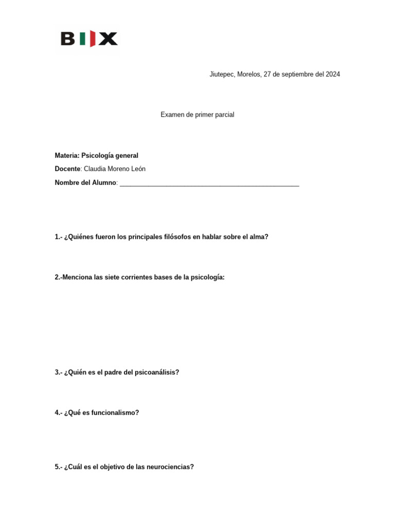 Examen Parcial de Psicología General | PDF | Crecimiento personal y ...