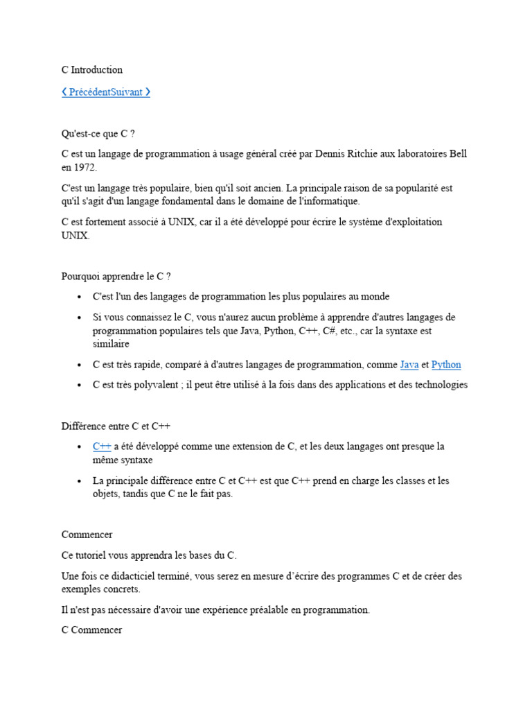 Introduction au langage de programmation C | PDF | Environnement de ...
