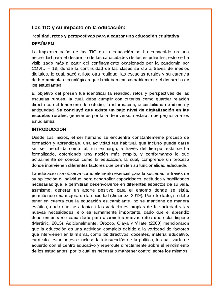 Impacto de las TIC en la educación rural | PDF | Enseñando | Plan de ...