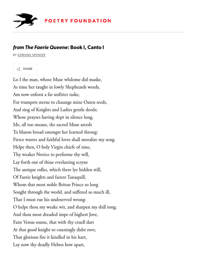 From The Faerie Queene - Book I, Canto I - Text | PDF | The Faerie Queene