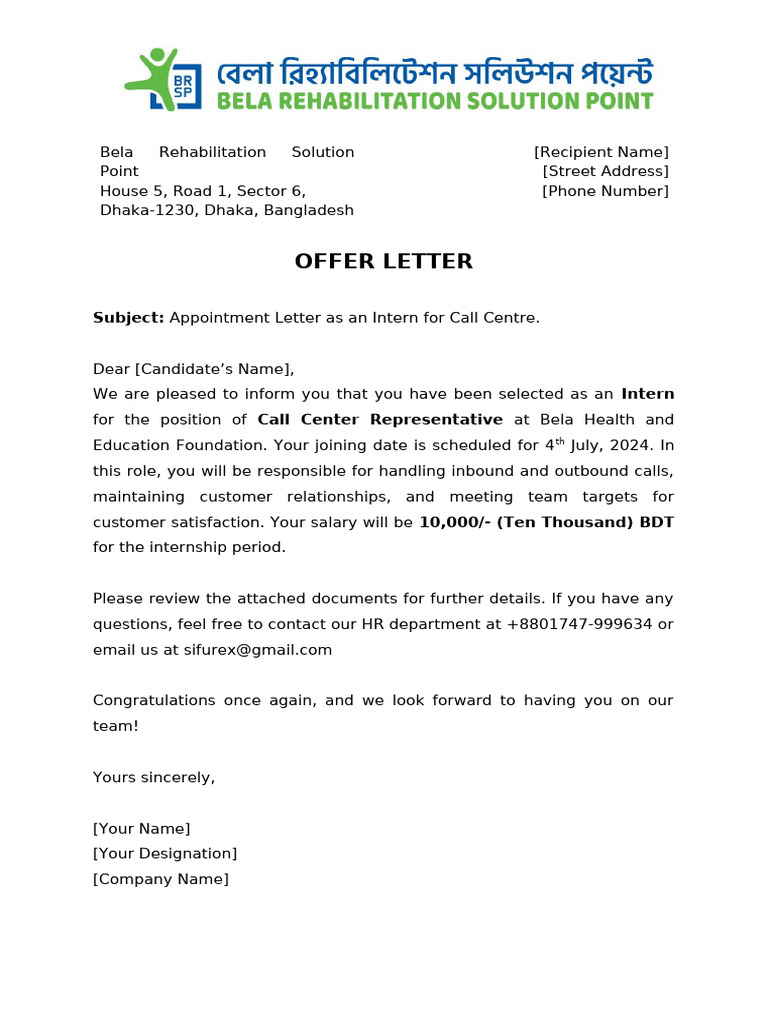 Offer Letter Call Center Bela | PDF | Call Centre | Justice