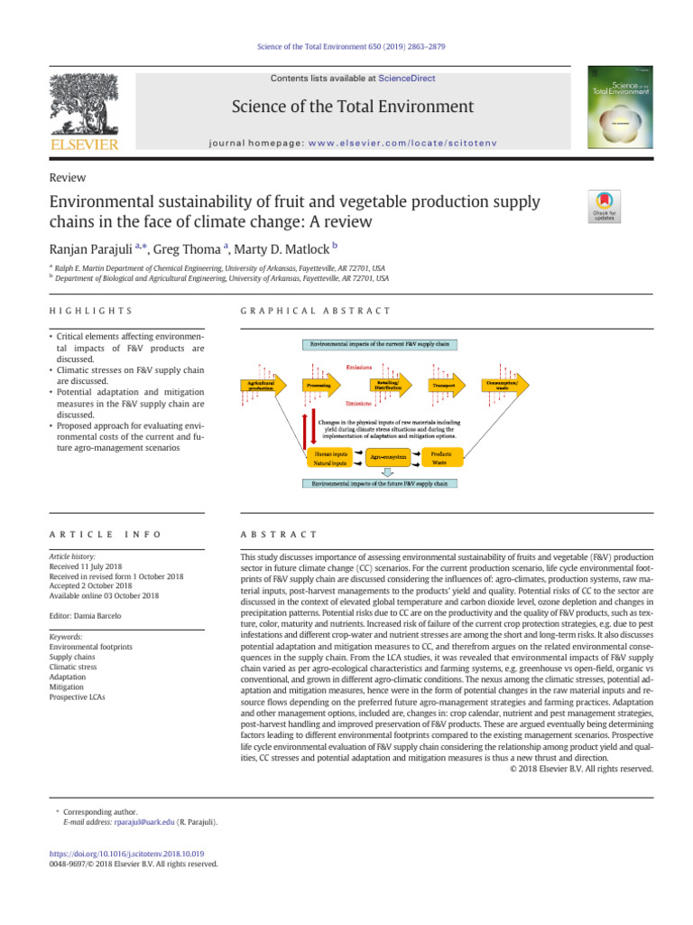 Environmental Sustainability in F&V Supply Chains | PDF | Life Cycle ...