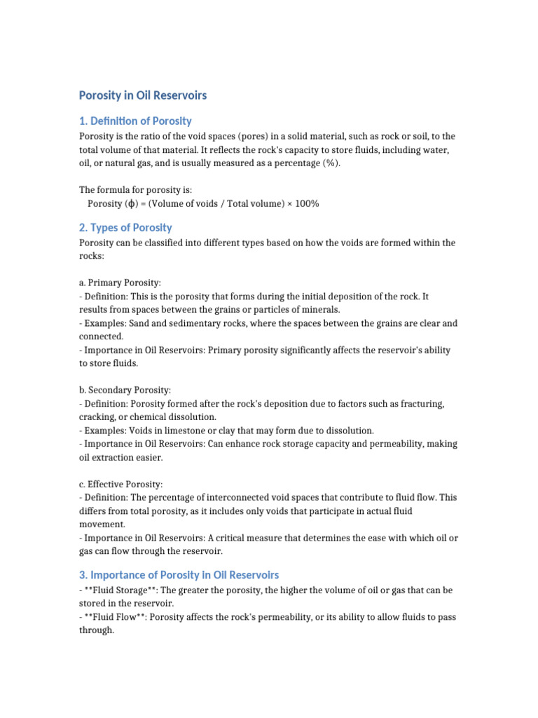 Porosity Types & Calculations in Oil Reservoirs | PDF | Porosity ...