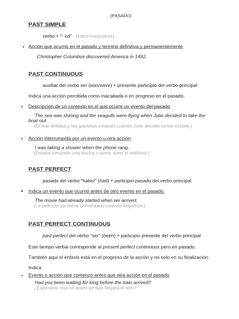 Tiempos Verbales del Pasado en Inglés | PDF