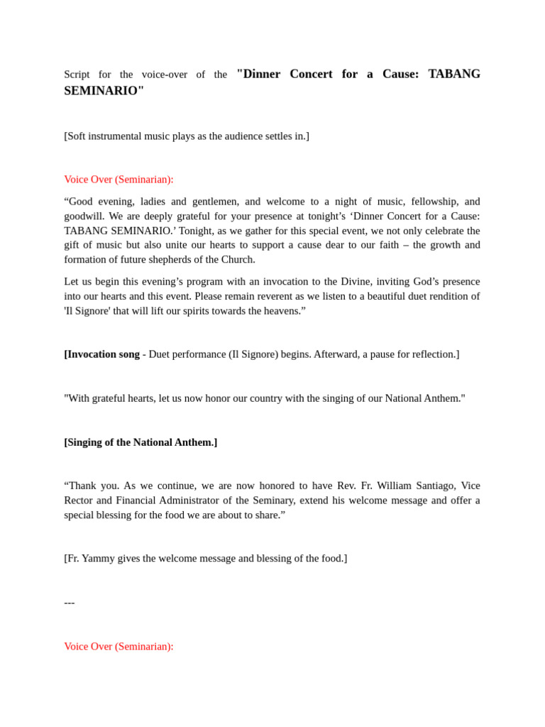 Script For The Voice-Over DINNER CONCERT | PDF | Art | Religion ...