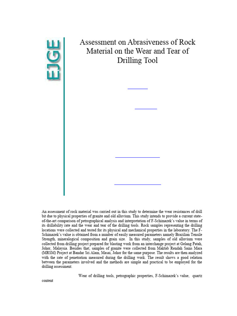Rock Abrasiveness & Drill Wear Analysis | PDF | Rock (Geology) | Minerals