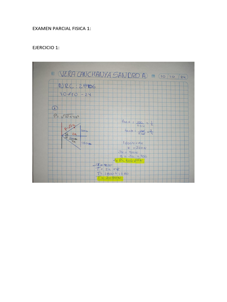 Examen Parcial Fisica 1 | PDF