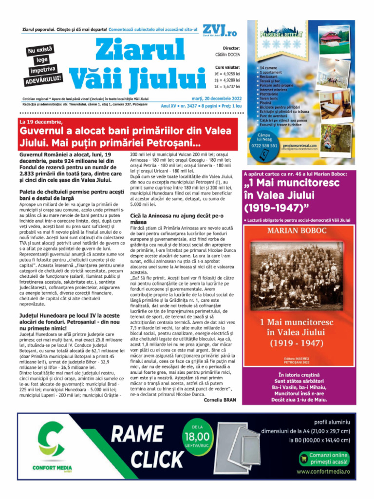 Ziarul Vaii Jiului 20.12.2022 | PDF