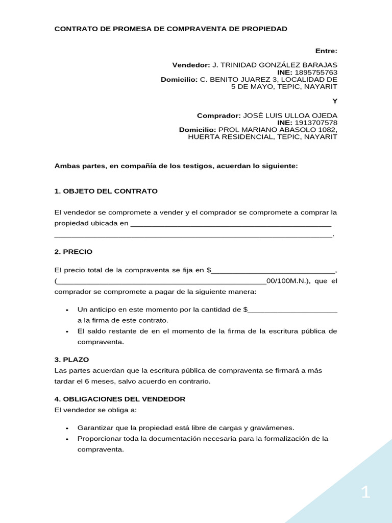 Contrato de Promesa de Compraventa | PDF | Ley común | Derecho contractual