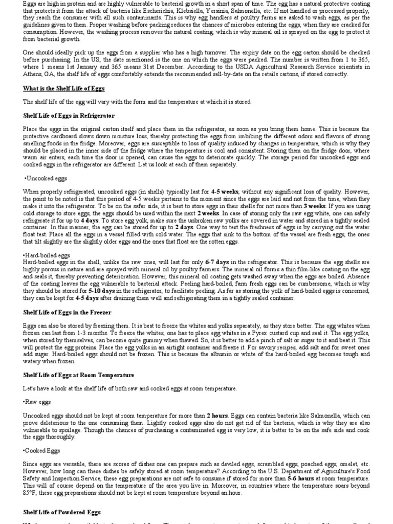 What Is The Shelf Life of Eggs PDF Egg As Food Shelf Life