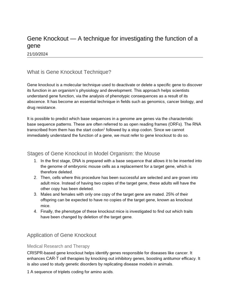 Gene Knockout for Researchers | PDF | Gene Knockout | Gene