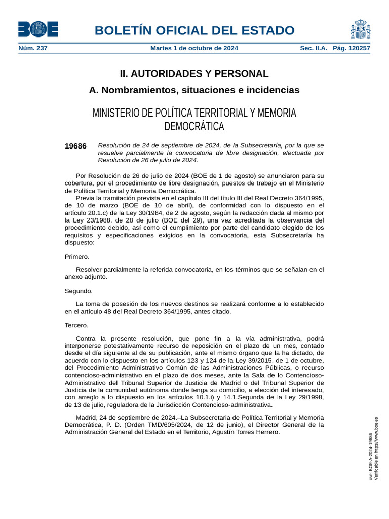 Bolet n Oficial Del Estado Ministerio De Pol tica Territorial Y 