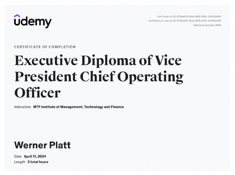 Executive Diploma of Vice President Chief Operating Officer | PDF