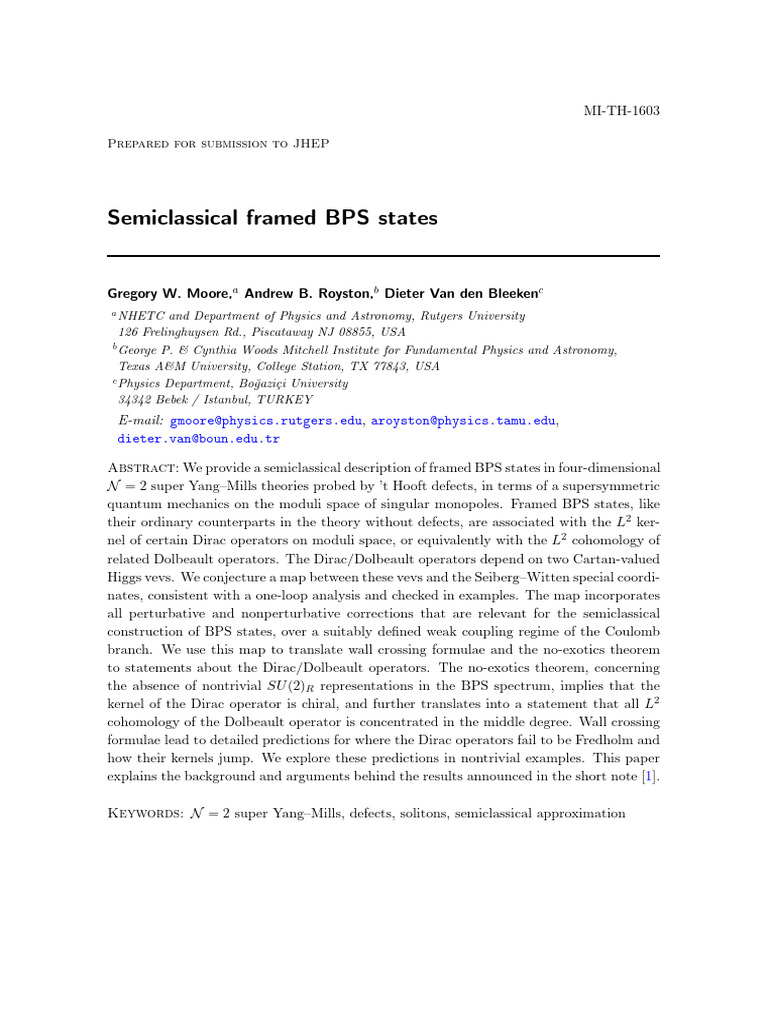 Semiclassical Framed BPS States in N=2 SYM | PDF | Gauge Theory ...