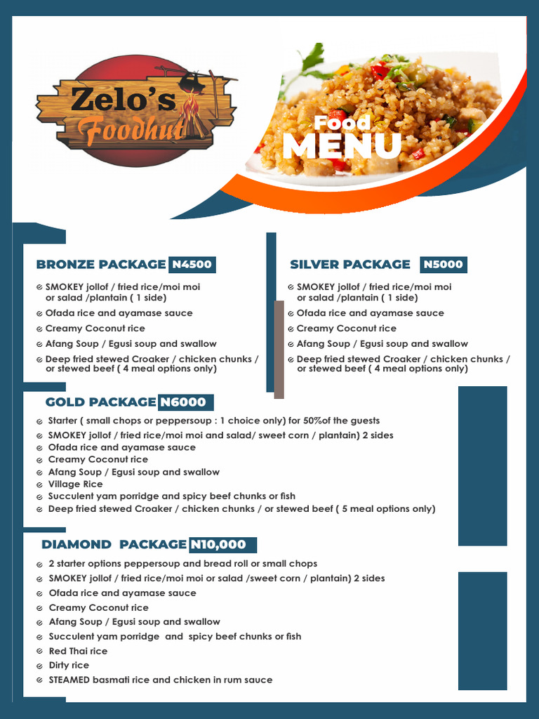 Zelo Restaurant Menu Packages | PDF