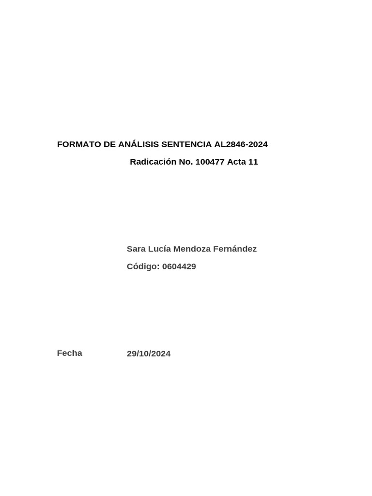 Análisis Sentencia Al2846-2024 - Est. Juan Camilo Montoya Torres | PDF