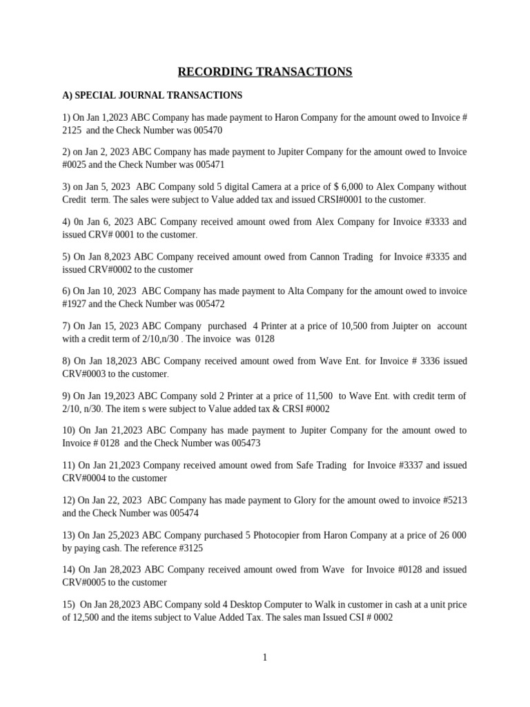 ABC Company Transactions Summary | PDF | Invoice | Value Added Tax