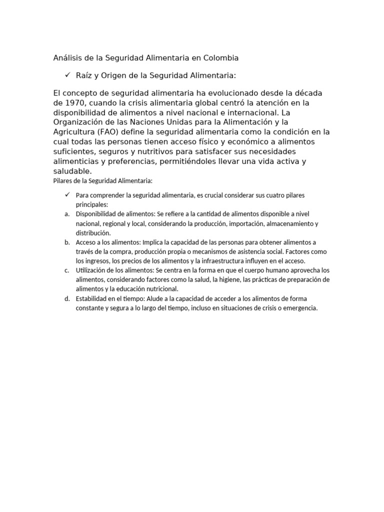 Análisis De La Seguridad Alimentaria En Colombia Pdf Seguridad