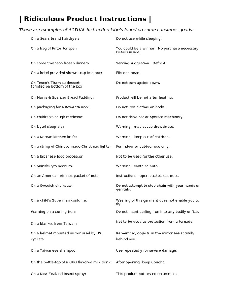 Ho - Ridiculous Product Instructions | PDF