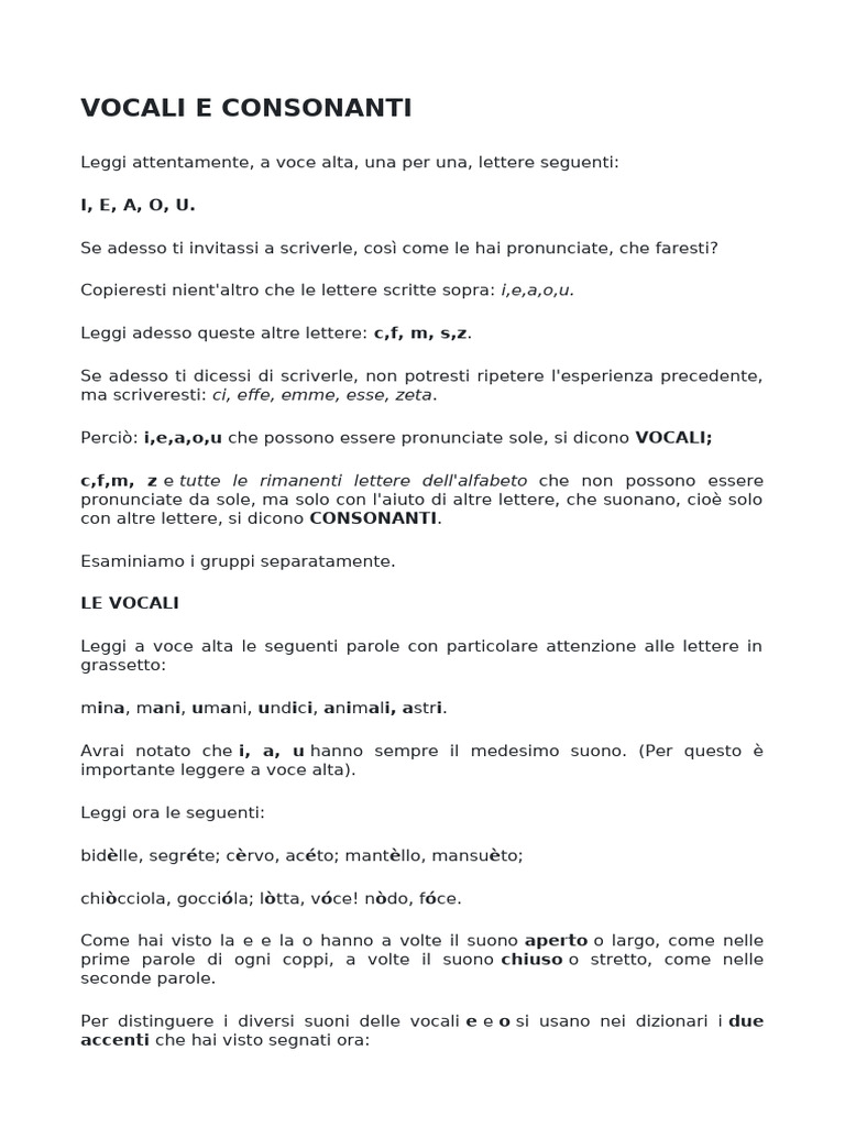 Vocali e Consonanti | PDF