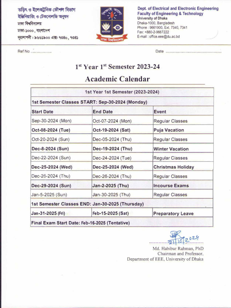 2023-24 EEE Academic Calendar | PDF