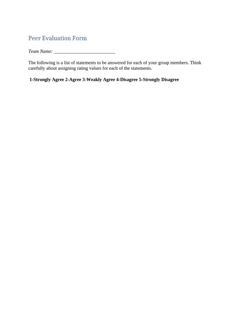 Peer Evaluation Form Template | PDF | Self-Improvement