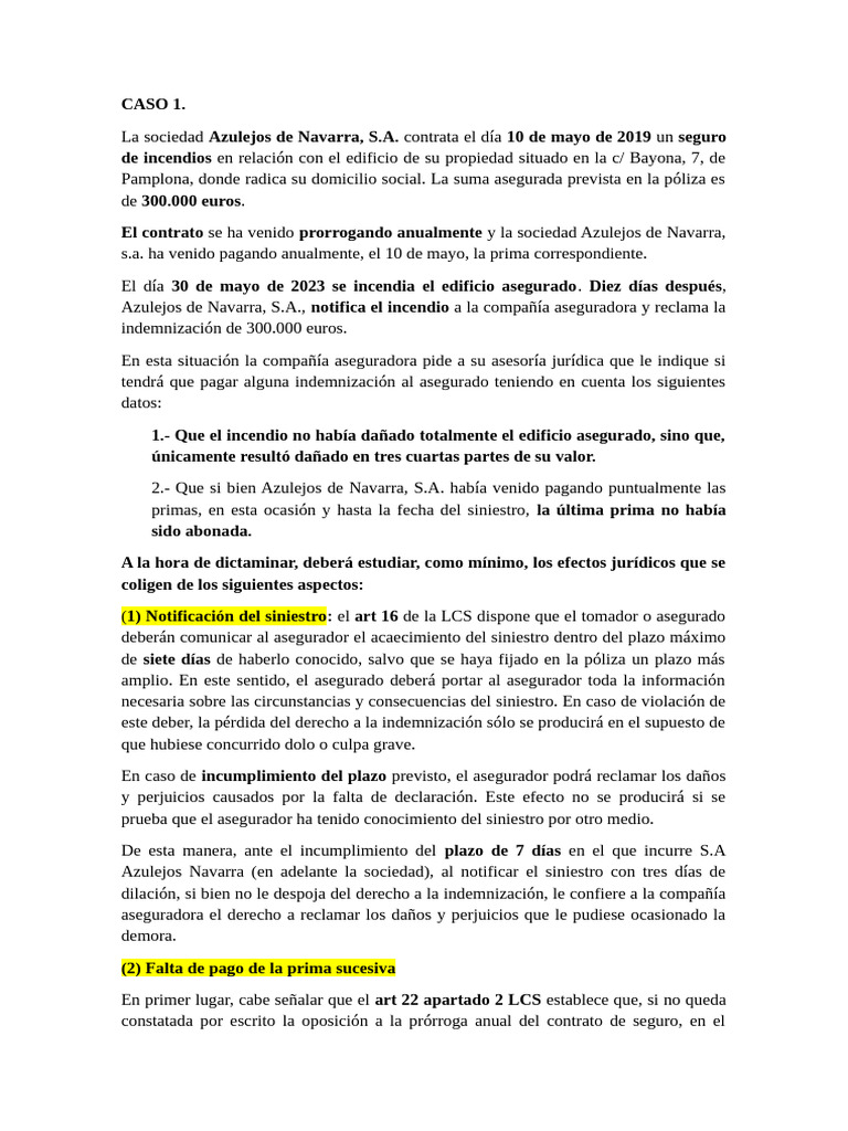 CASO PRÁCTICO 5 Derecho Mercantil | PDF | Póliza de seguros | Seguro