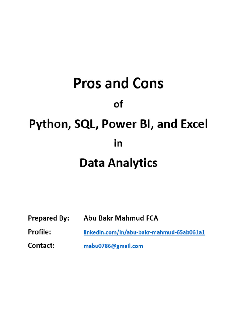Pros Cons of Python SQL Power BI Excel in Analytics 1728077390 | PDF ...