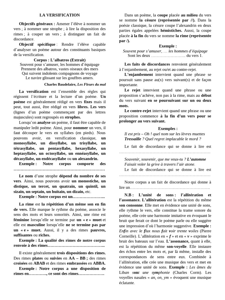 Analyse de la versification poétique | PDF | Rime dans la poésie | Euphonie