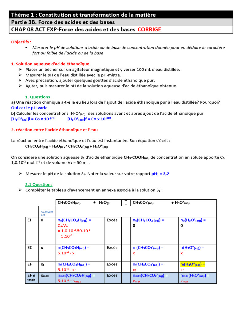 Acides et bases : pH et réactions chimiques | PDF | Ph | Acide