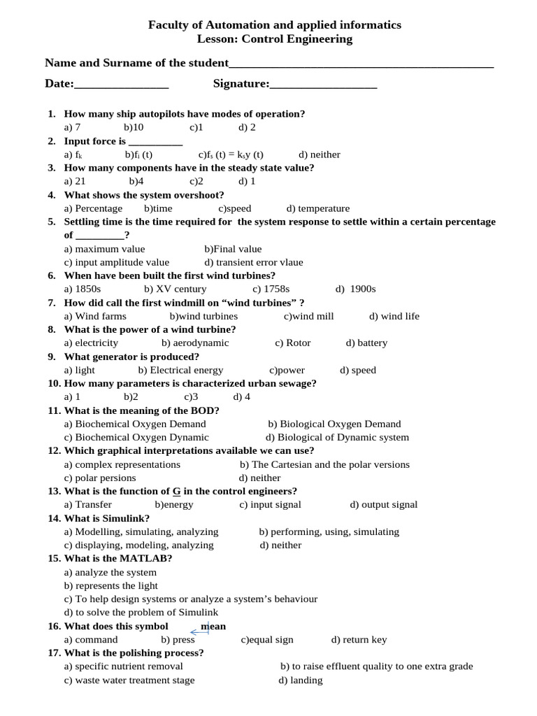 Control Engineering Final Test | PDF | Control Theory | System