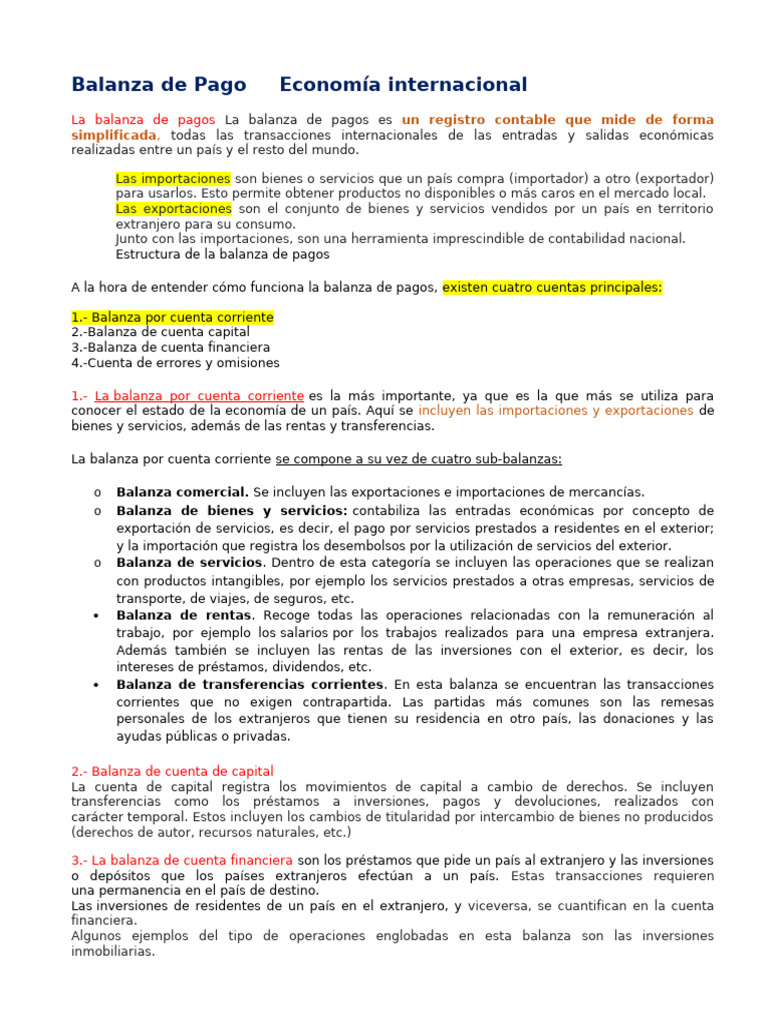 Guía de la Balanza de Pagos | PDF | Balance de pagos | Exportaciones