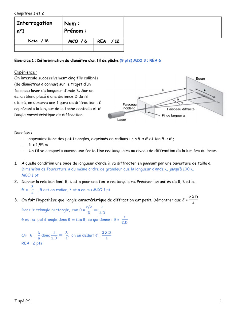 Angle de diffraction et diamètre du fil | PDF | Diffraction | Décibel