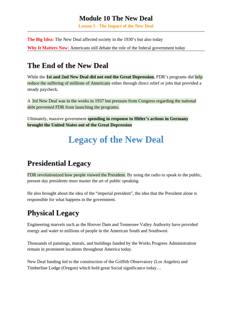 Impact of the New Deal Today | PDF | New Deal | Franklin D. Roosevelt