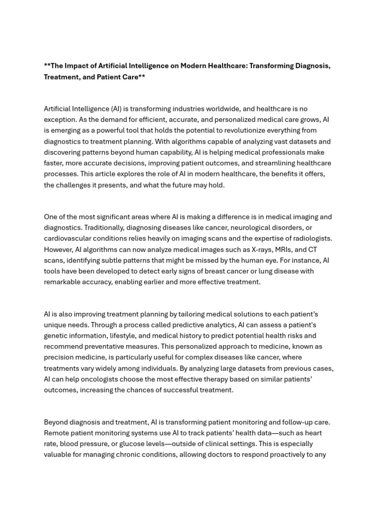 AI's Transformative Role in Healthcare | PDF | Artificial Intelligence ...