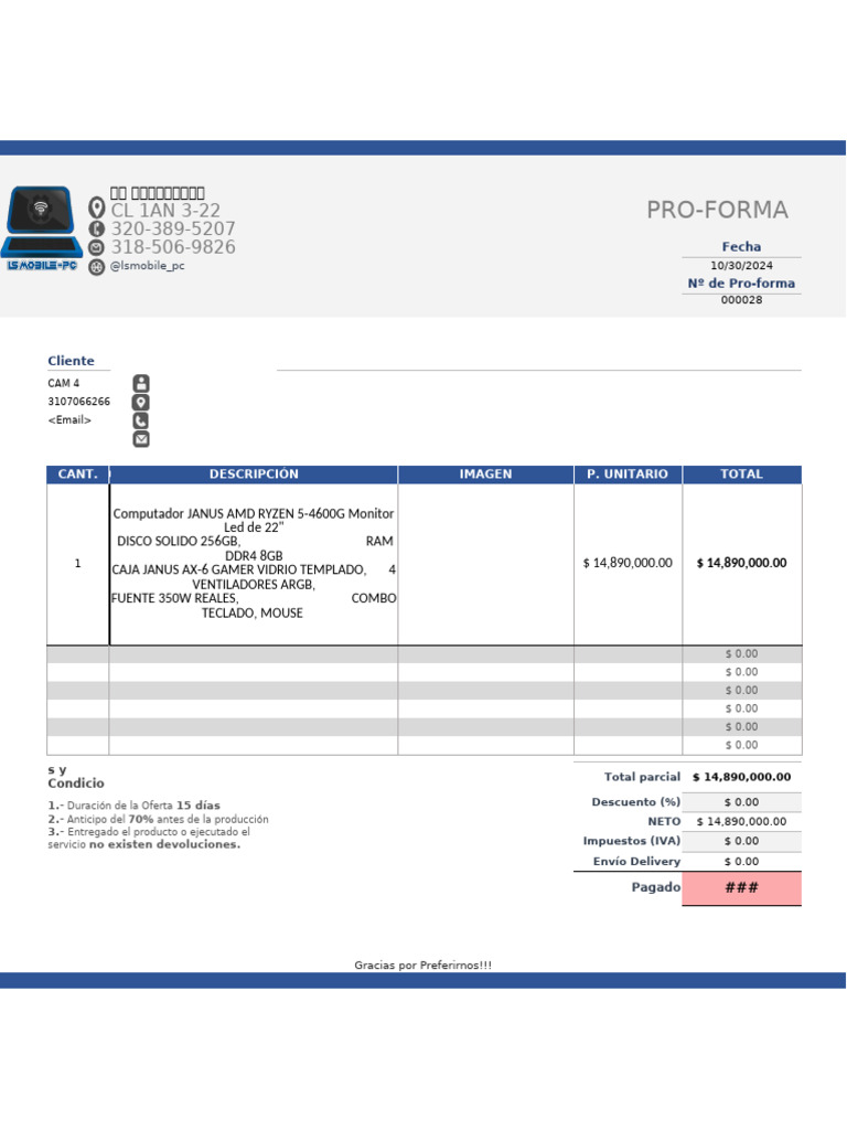 FORMATO COTIZACIÓN - PROFORMA | PDF | Equipo de oficina | Hardware de ...