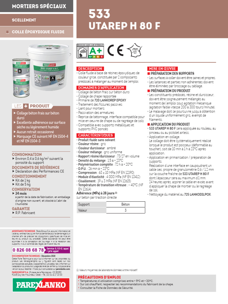 Colle Époxy 533 Utarep H 80 F | PDF | Béton | Informations