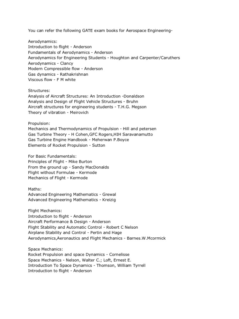 GATE Aerospace Engineering Resources | PDF