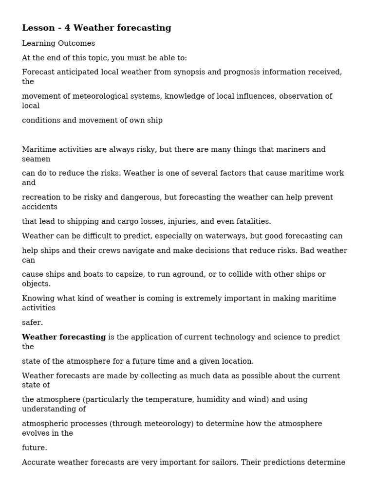 Lesson - 4 Weather Forecasting | PDF | Weather Forecasting | Numerical ...