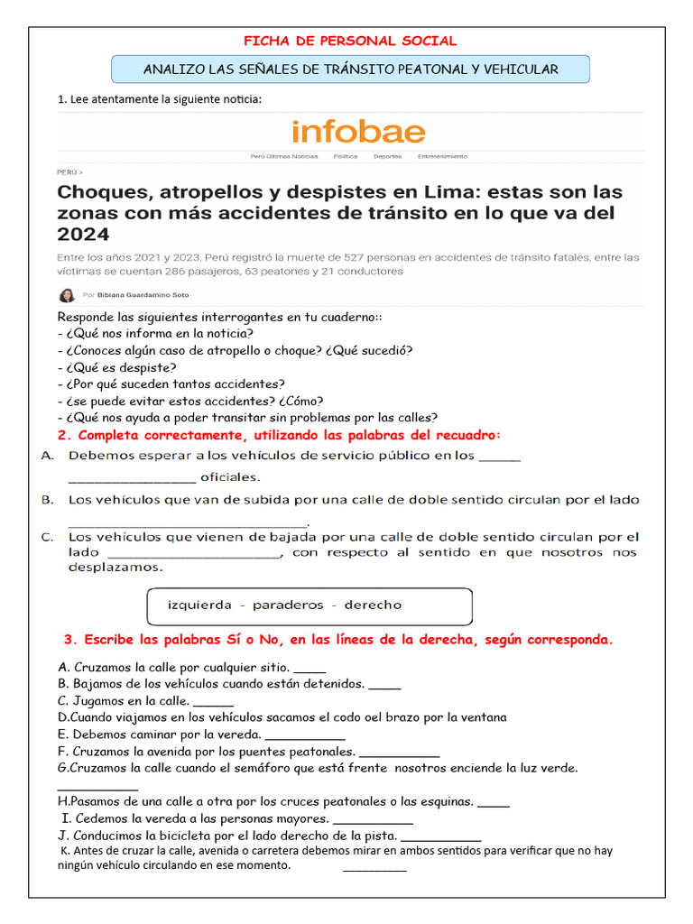 Examen de Personal Social 2° Grado | PDF | Tráfico | Semáforo
