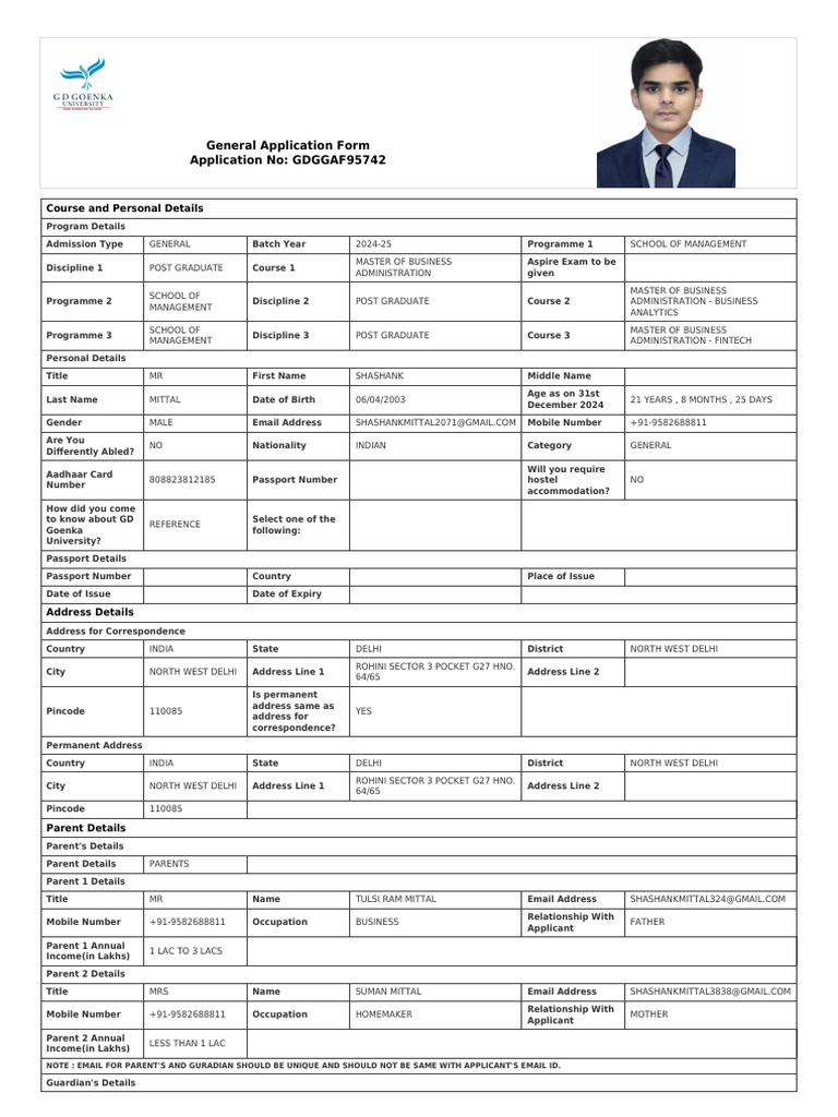 Application Form GDGGAF95742 | PDF | Educational Stages