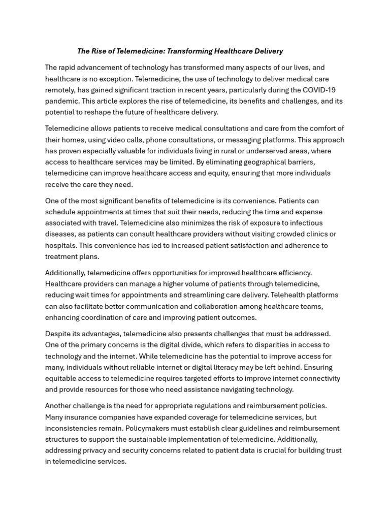 Telemedicine's Impact on Healthcare Access | PDF | Health Care | Public ...
