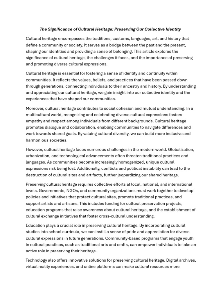Importance of Preserving Cultural Heritage | PDF | Cultural Heritage ...