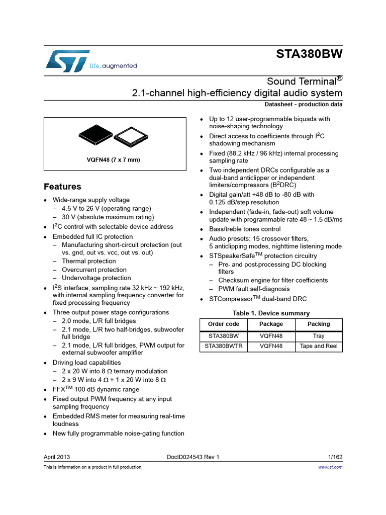 STA380BW STMicroelectronics | PDF | Equalization (Audio) | Audio ...