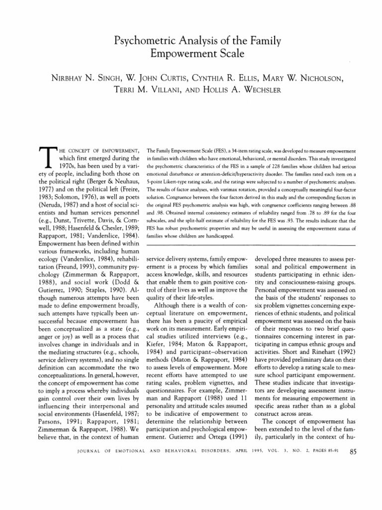 Psychometric Analysis of The Family Empowerment Scale | PDF ...