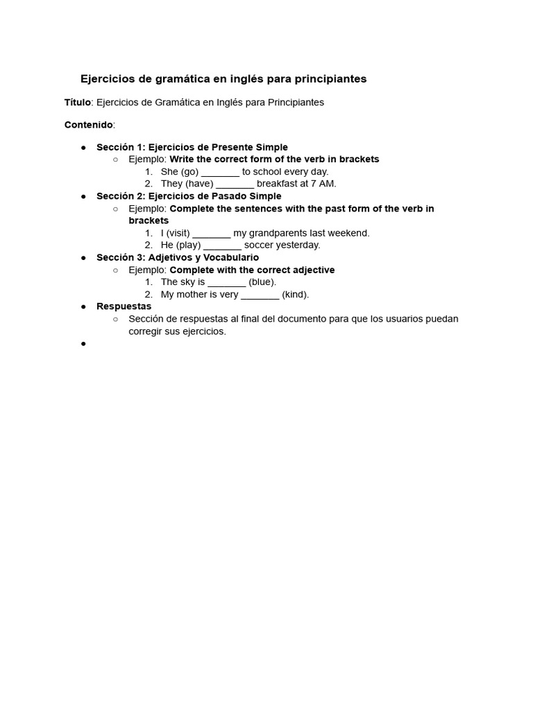 Ejercicios de Gramática en Inglés Para Principiantes | PDF