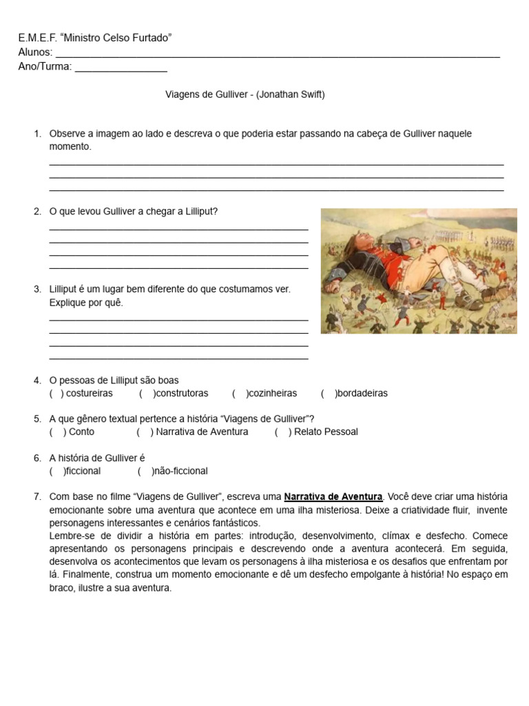 Atividades sobre Viagens de Gulliver | PDF