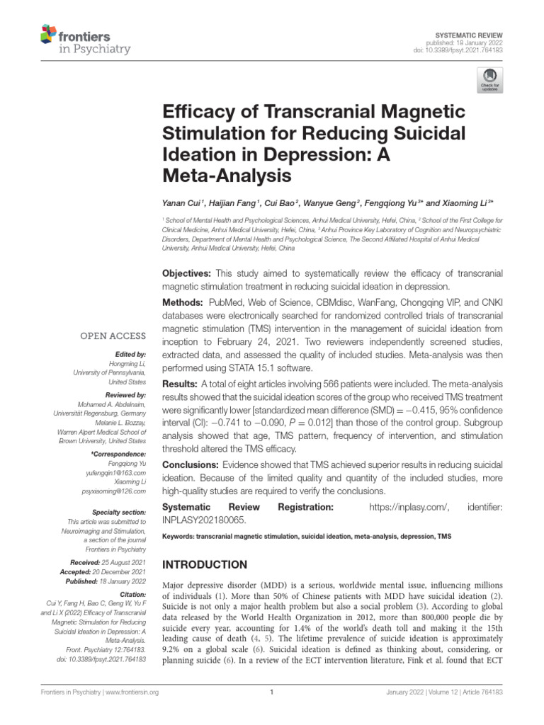 TMS Reduces Suicidal Ideation in Depression | PDF | Major Depressive ...