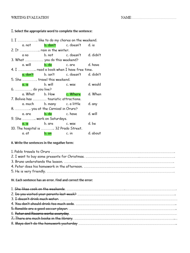 Writing Evaluation Exercise for Students | PDF | Home & Garden