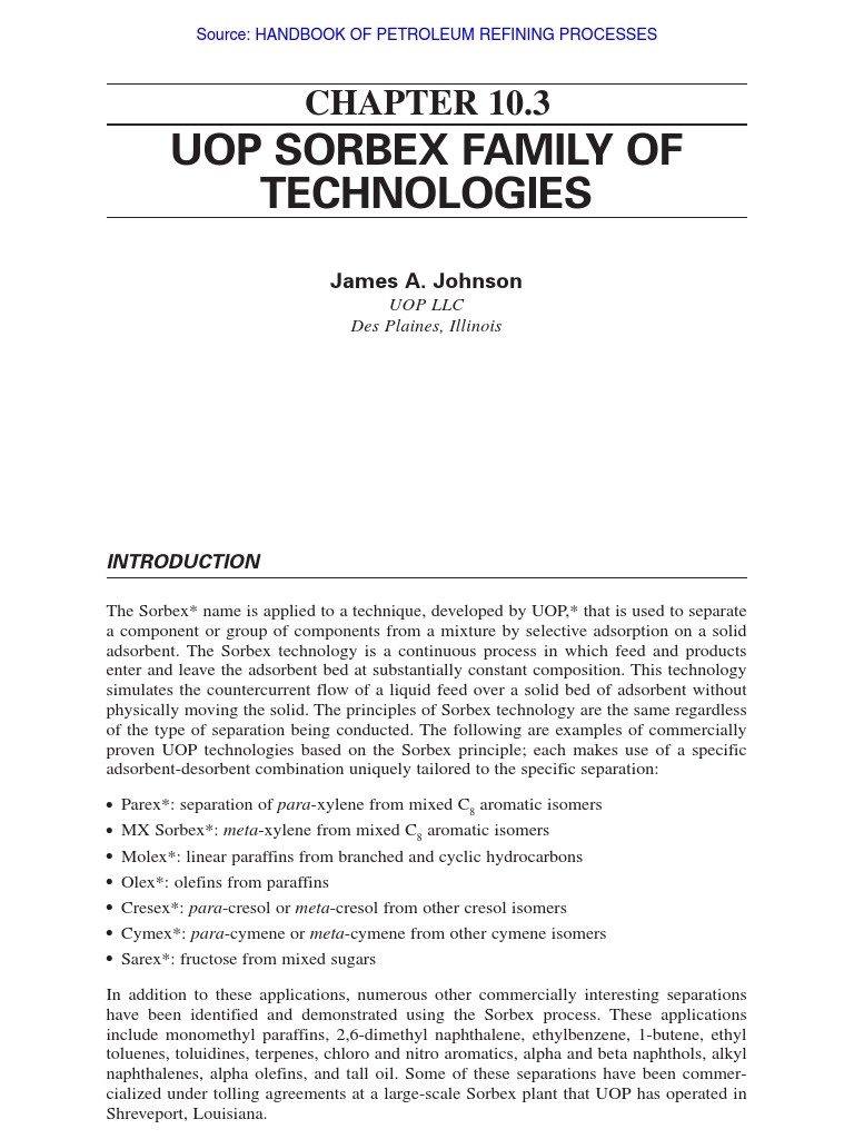 Uop Sorbex Family of Technologies: James A. Johnson | PDF | Adsorption ...
